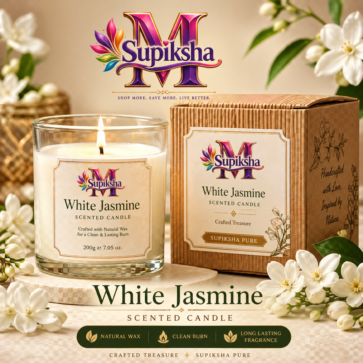 White Jasmine Scented Candle