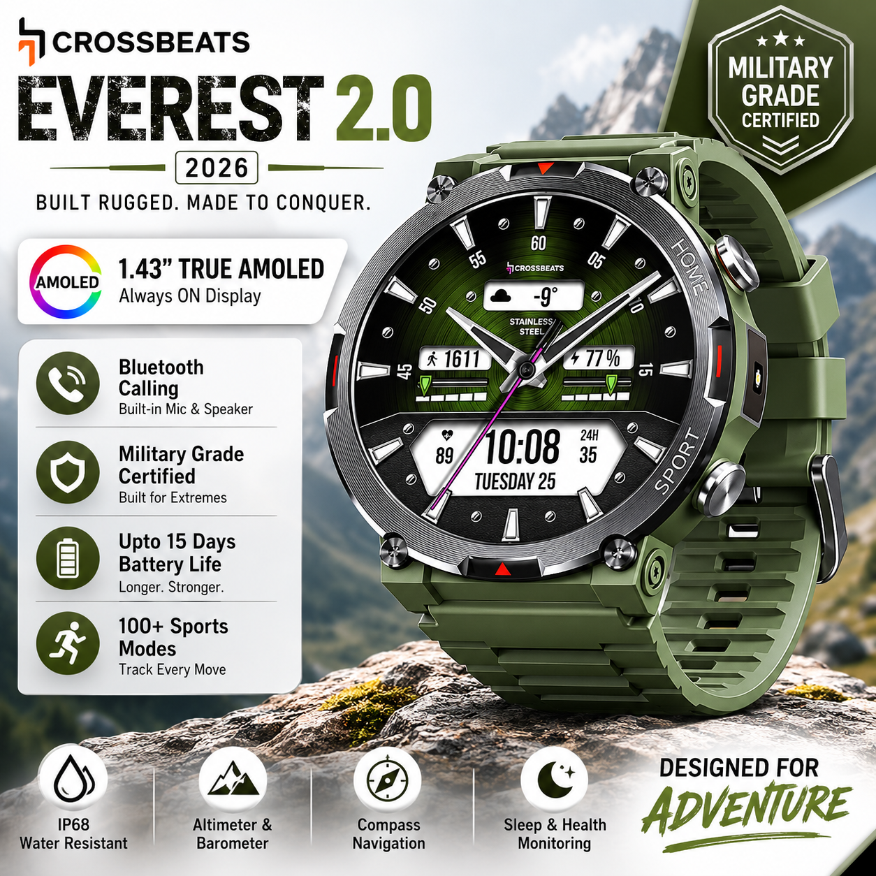 CrossBeats Everest 2.0-2026 Smart Watch for Men 1.43