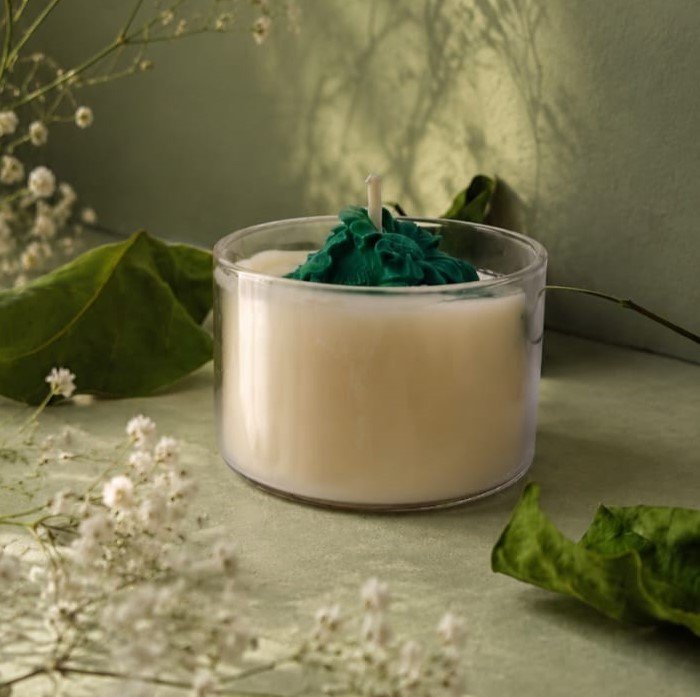 Supiksha Handcrafted Green Floral Glass Jar Candle