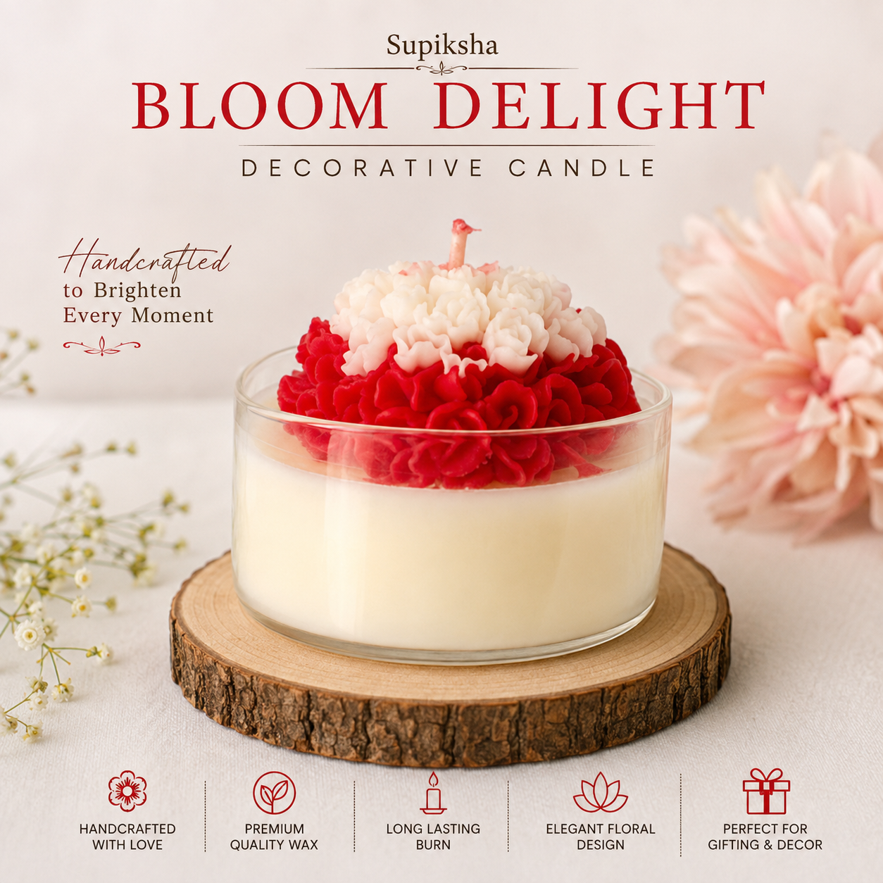 Supiksha Red & White Floral Bloom Decorative Jar Candle